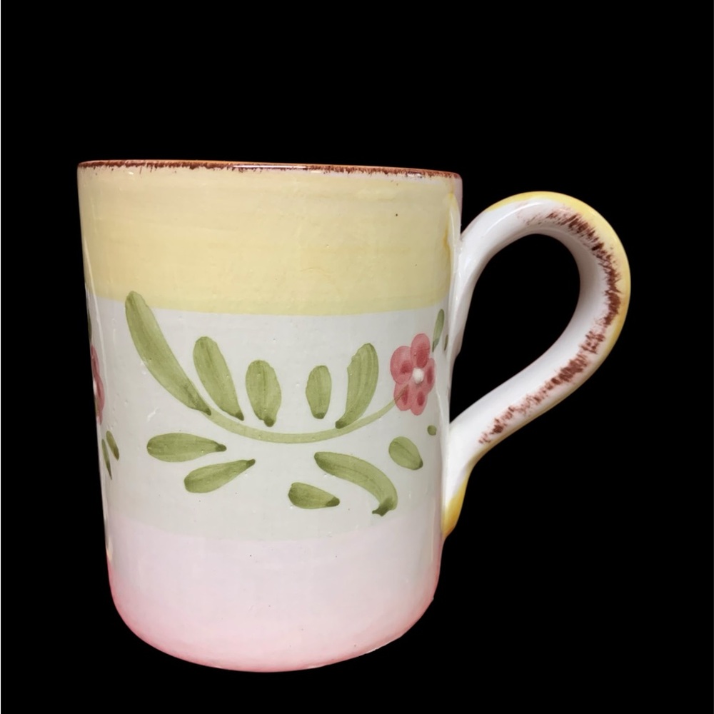 Mug Hand Made in Italy Yellow Pink Floral HOME
